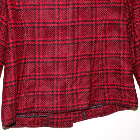 Talbots Plaid Houndstooth Red and Black Unstructured Wool Jacket