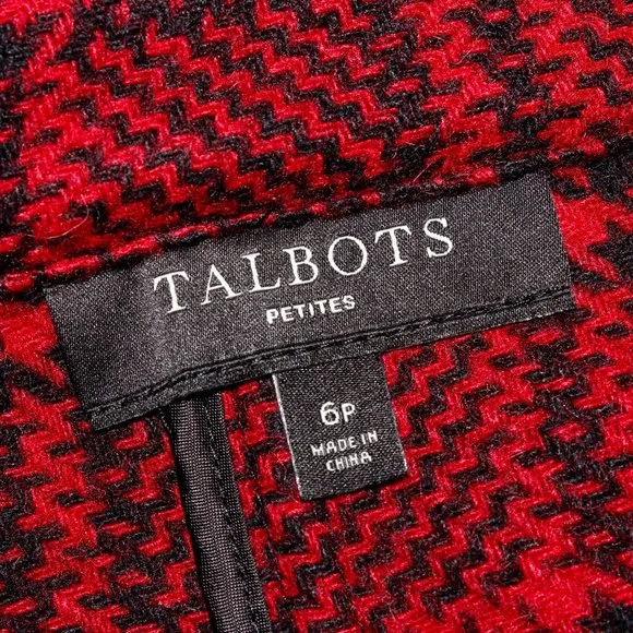 Talbots Plaid Houndstooth Red and Black Unstructured Wool Jacket