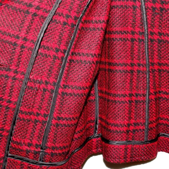 Talbots Plaid Houndstooth Red and Black Unstructured Wool Jacket