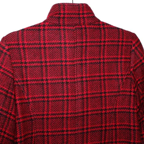 Talbots Plaid Houndstooth Red and Black Unstructured Wool Jacket