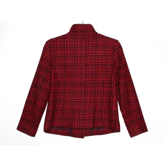 Talbots Plaid Houndstooth Red and Black Unstructured Wool Jacket