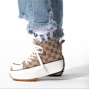 Tan Printed Converse like Platform Sneakers