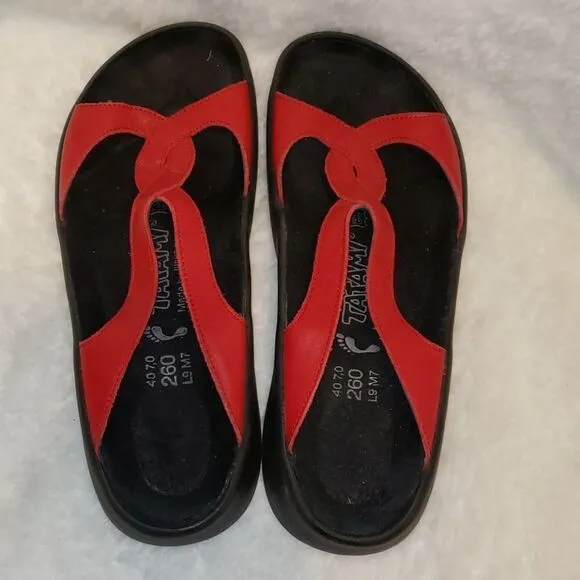 Tatami by Birkenstock red leather slide sandals