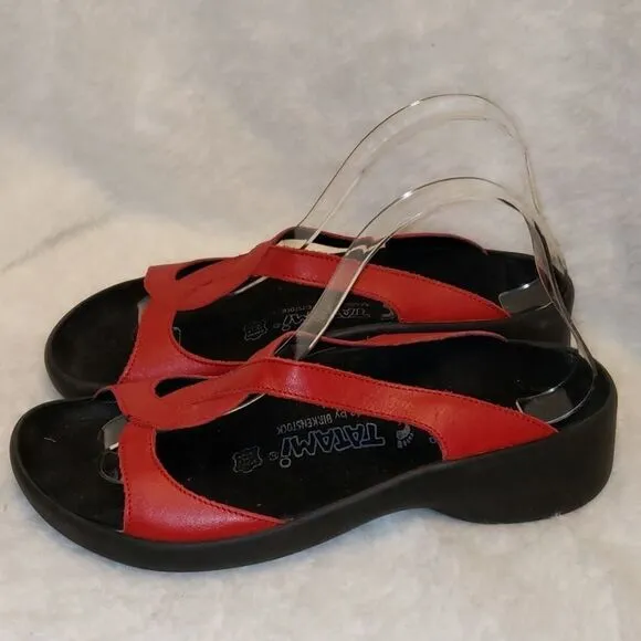 Tatami by Birkenstock red leather slide sandals