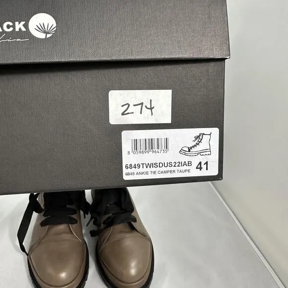 Taupe Leather Lace-Up Combat Boots (9)