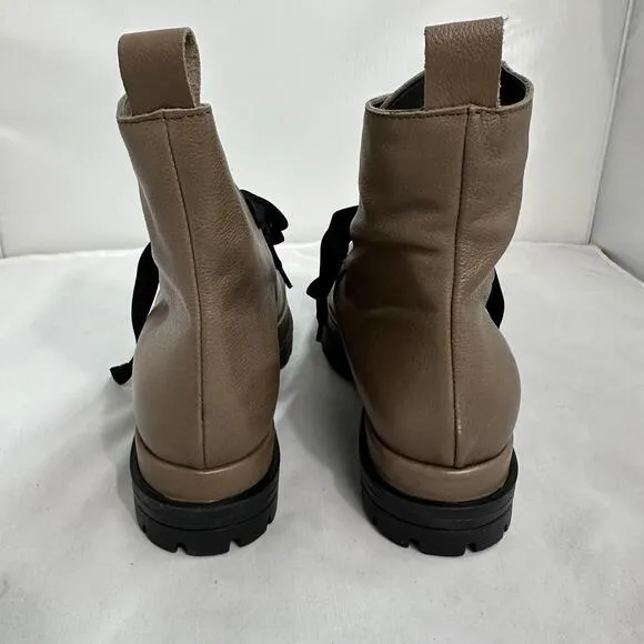 Taupe Leather Lace-Up Combat Boots (9)