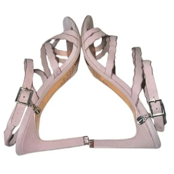 Ted Baker Lillys Nude Pink Suede Strappy Buckle Sandals Heels Size 7 NIB