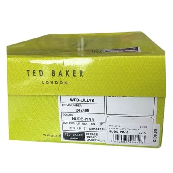 Ted Baker Lillys Nude Pink Suede Strappy Buckle Sandals Heels Size 7 NIB