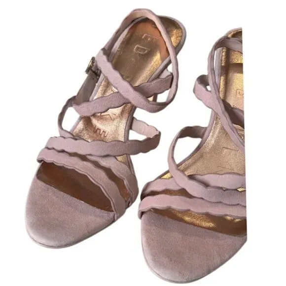 Ted Baker Lillys Nude Pink Suede Strappy Buckle Sandals Heels Size 7 NIB