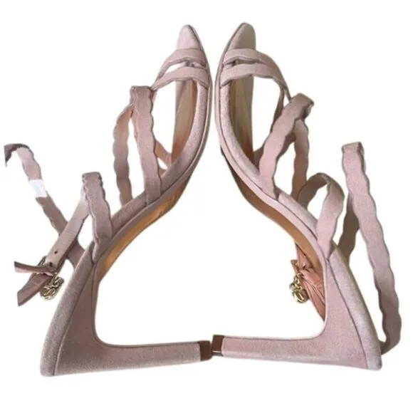 Ted Baker Lillys Nude Pink Suede Strappy Buckle Sandals Heels Size 7 NIB