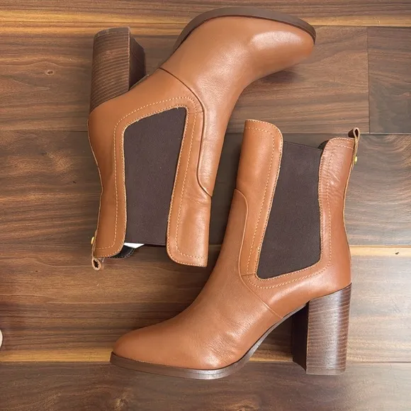 TED BAKER London Daphina Women's Boots Tan Leather Heeled Ankle Chelsea Size 8