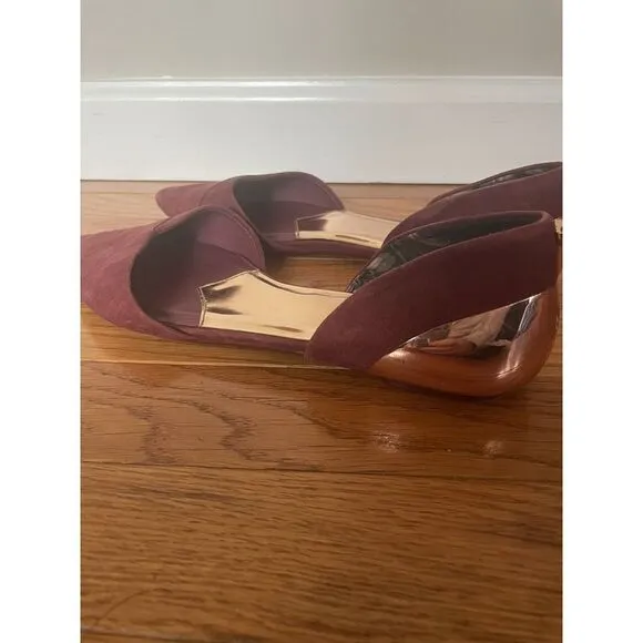 Ted Baker London Maroon Suede‎ Flats With Rose Gold Played Back Pointed Toe 8