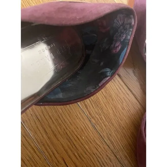 Ted Baker London Maroon Suede‎ Flats With Rose Gold Played Back Pointed Toe 8