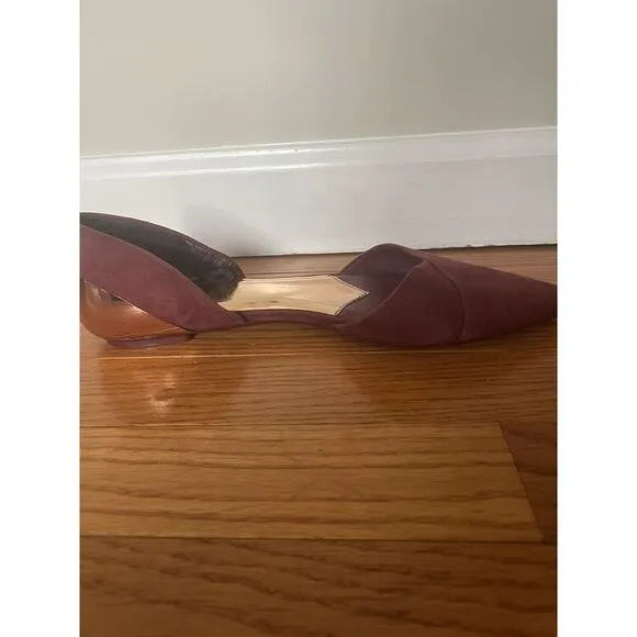 Ted Baker London Maroon Suede‎ Flats With Rose Gold Played Back Pointed Toe 8