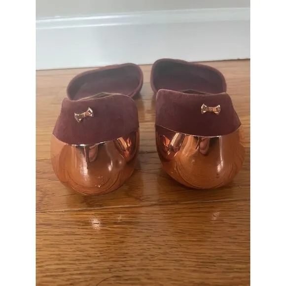 Ted Baker London Maroon Suede‎ Flats With Rose Gold Played Back Pointed Toe 8