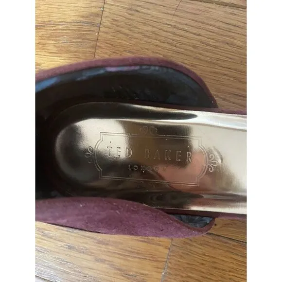 Ted Baker London Maroon Suede‎ Flats With Rose Gold Played Back Pointed Toe 8