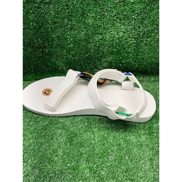 TEVA Strap Sandals Universal Pride White Rainbow Stripe men’s 12 New