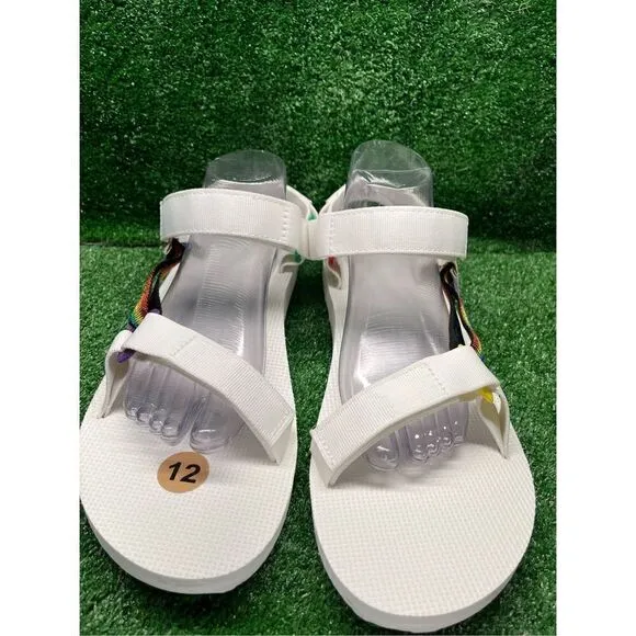 TEVA Strap Sandals Universal Pride White Rainbow Stripe men’s 12 New