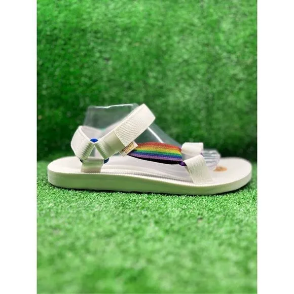TEVA Strap Sandals Universal Pride White Rainbow Stripe men’s 12 New