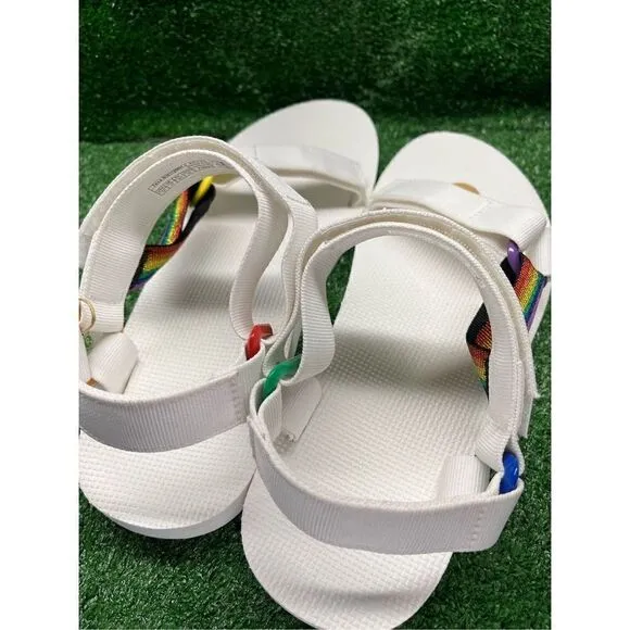 TEVA Strap Sandals Universal Pride White Rainbow Stripe men’s 12 New