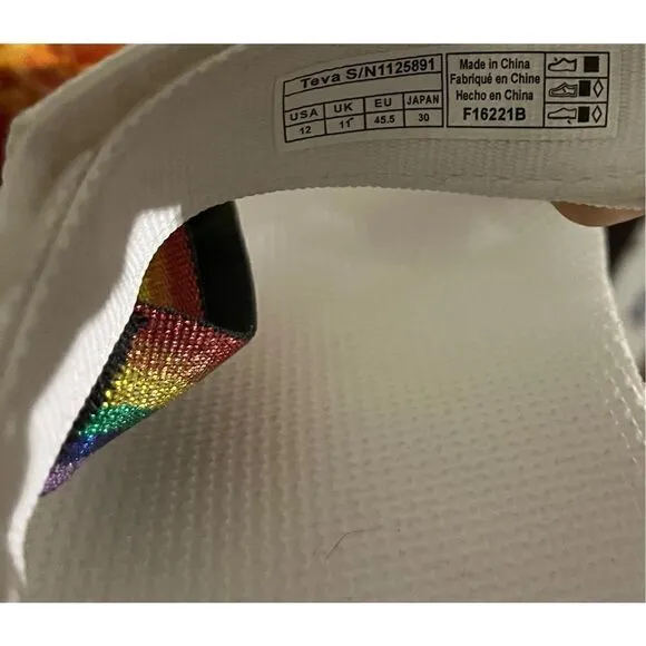 TEVA Strap Sandals Universal Pride White Rainbow Stripe men’s 12 New