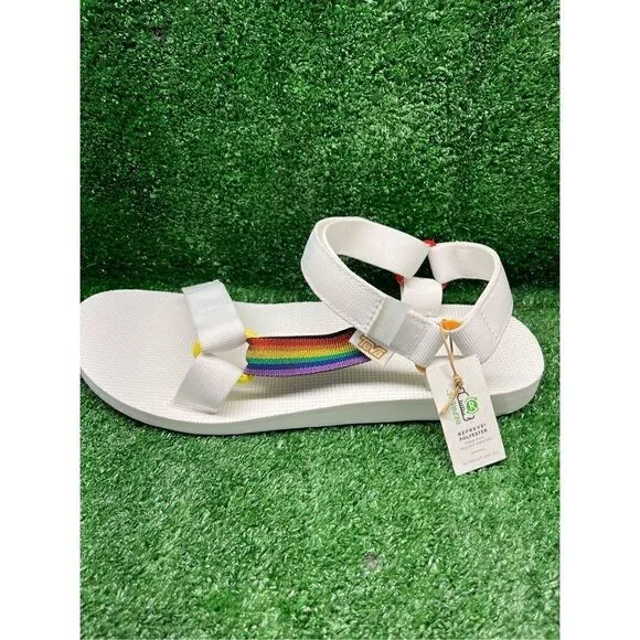 TEVA Strap Sandals Universal Pride White Rainbow Stripe men’s 12 New