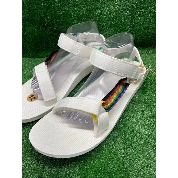 TEVA Strap Sandals Universal Pride White Rainbow Stripe men’s 12 New
