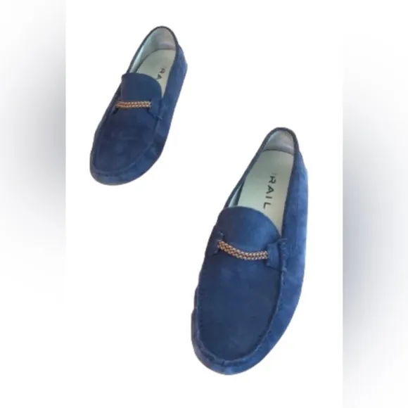 The Rail mens blu suede driving mocc loafers w braided leather detail US SZ 10