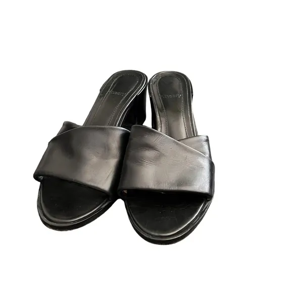 THEORY Black Leather Heeled Sandals