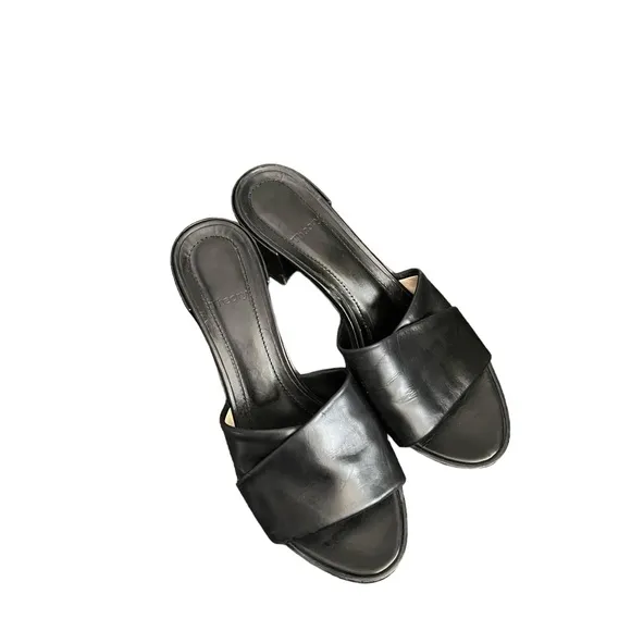 THEORY Black Leather Heeled Sandals