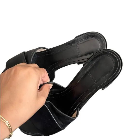 THEORY Black Leather Heeled Sandals