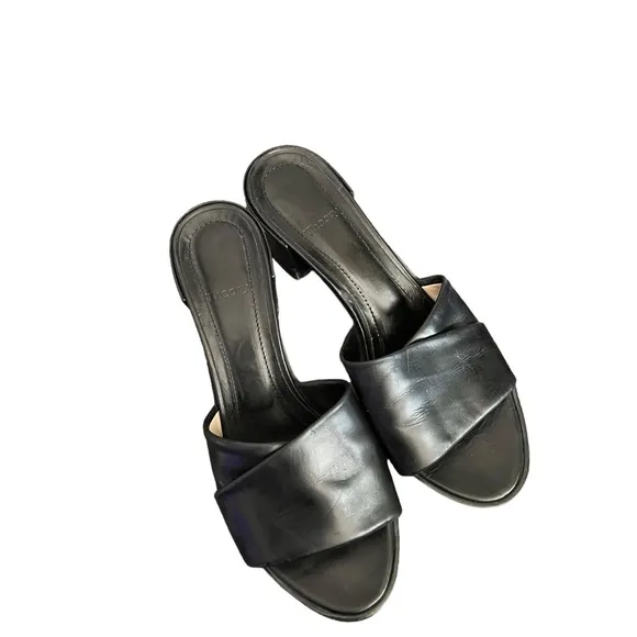 THEORY Black Leather Heeled Sandals