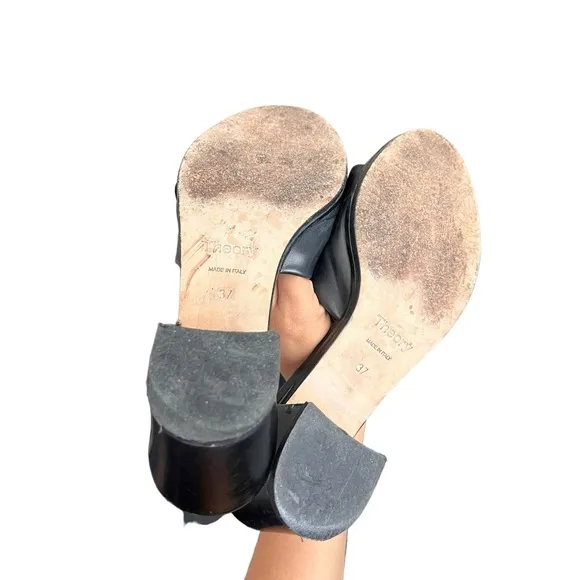 THEORY Black Leather Heeled Sandals