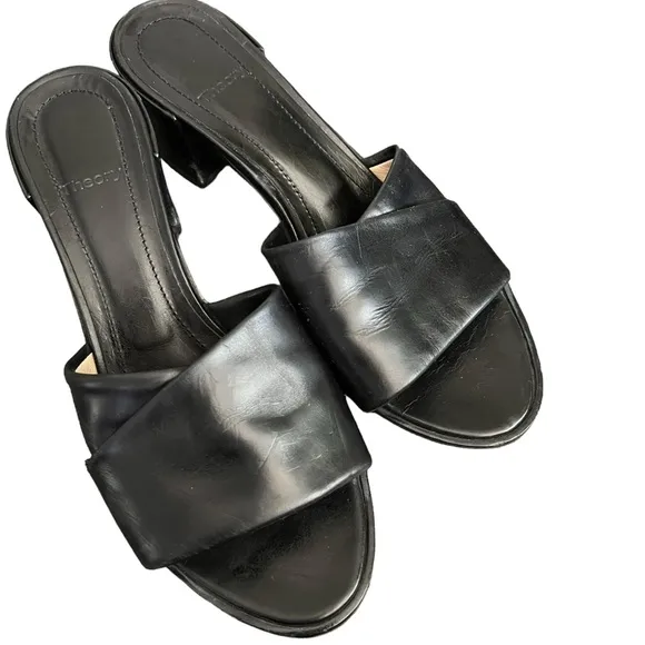 THEORY Black Leather Heeled Sandals