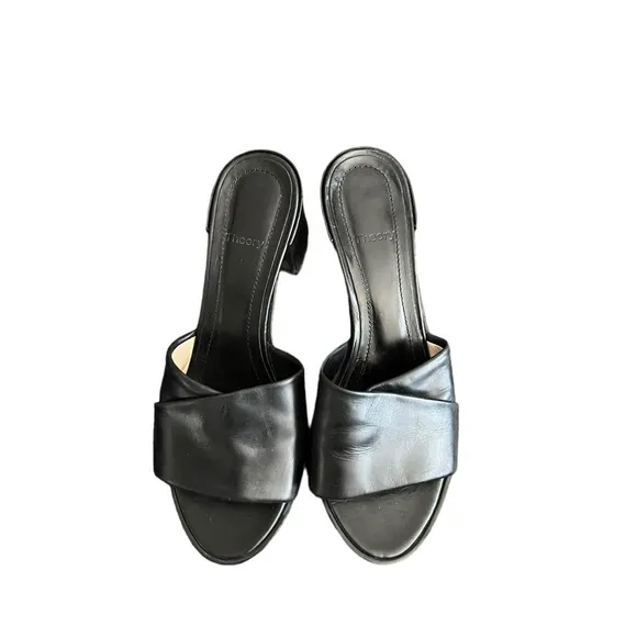 THEORY Black Leather Heeled Sandals