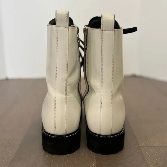 Thursday Boot Co Combat Boots White Black Sz 10 Patent Leather Biker Baddie‎