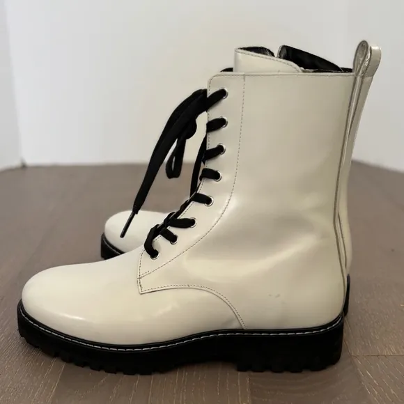 Thursday Boot Co Combat Boots White Black Sz 10 Patent Leather Biker Baddie‎