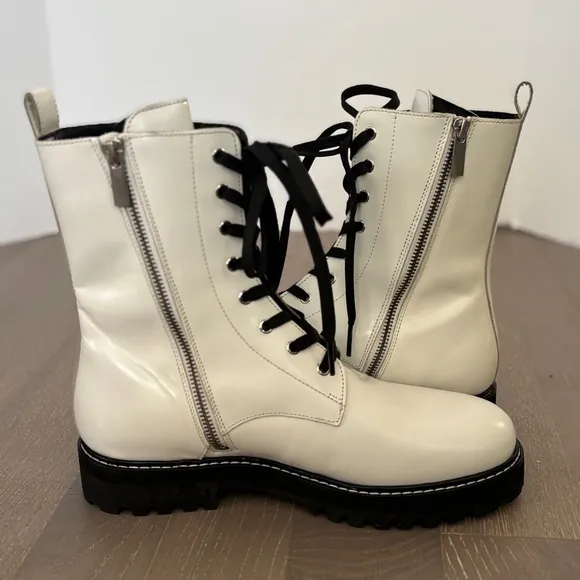 Thursday Boot Co Combat Boots White Black Sz 10 Patent Leather Biker Baddie‎
