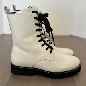 Thursday Boot Co Combat Boots White Black Sz 10 Patent Leather Biker Baddie‎