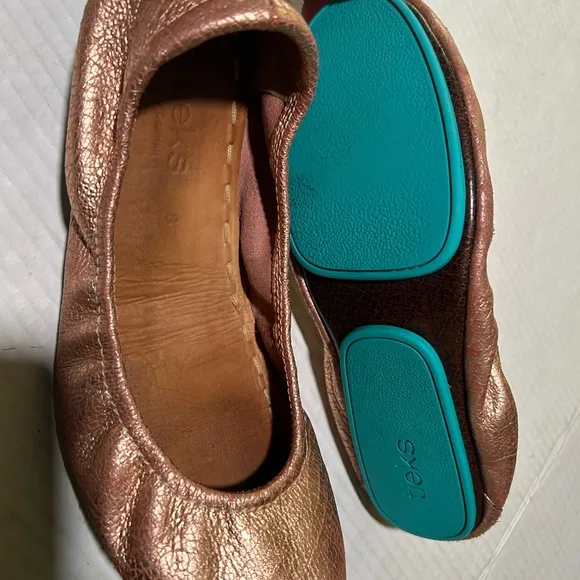 TIEKS ROSE GOLD LEATHER Metallic Bronze Ballet Flats SIZE 8