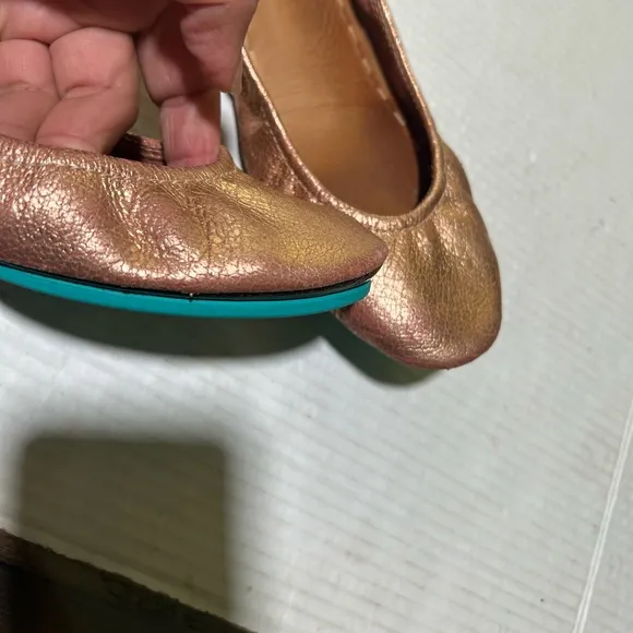 TIEKS ROSE GOLD LEATHER Metallic Bronze Ballet Flats SIZE 8