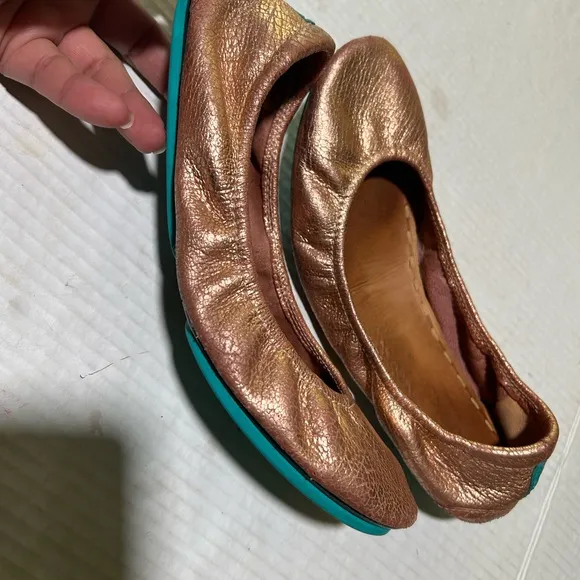 TIEKS ROSE GOLD LEATHER Metallic Bronze Ballet Flats SIZE 8