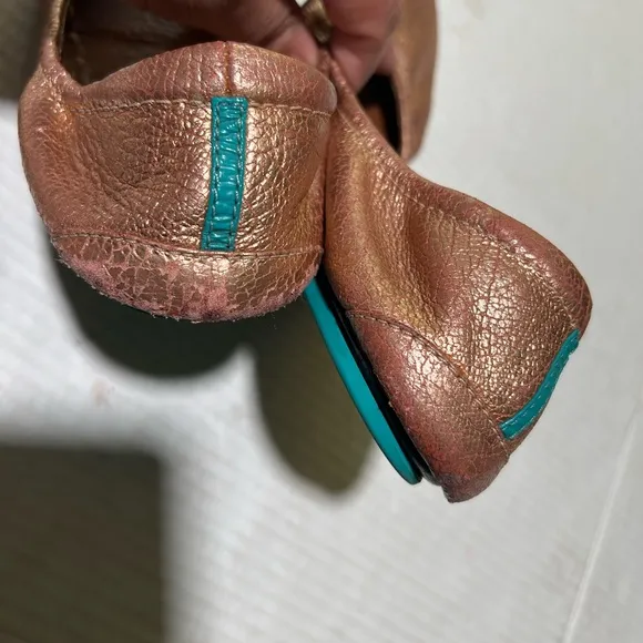 TIEKS ROSE GOLD LEATHER Metallic Bronze Ballet Flats SIZE 8