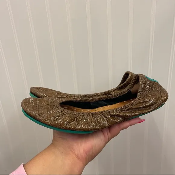 Tieks Sienna Brown Croc Flats Sz 8