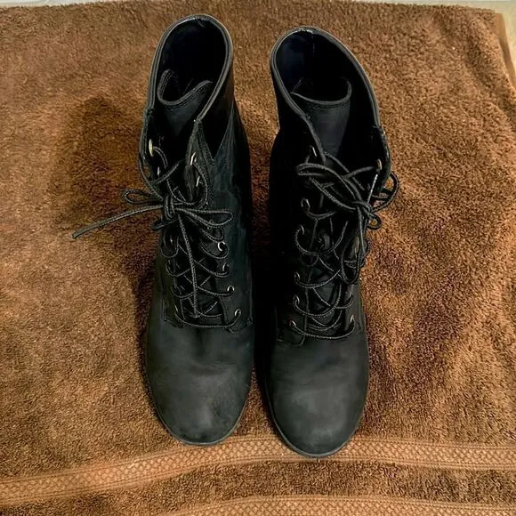 Timberland Black Nubuck Heel Combat Boots Sz 10