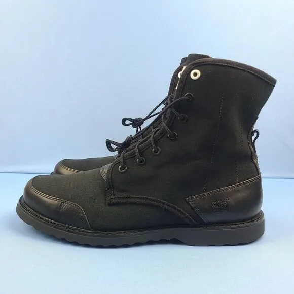 Timberland Boots 8 Inch Mens Size 13 Newmarket Trans Black Leather Canvas Combat