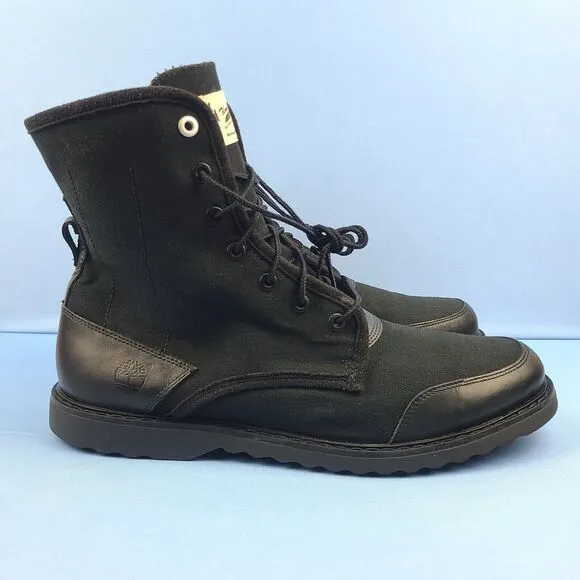Timberland Boots 8 Inch Mens Size 13 Newmarket Trans Black Leather Canvas Combat