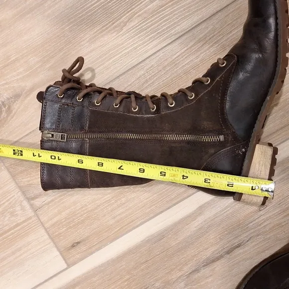Timberland Dark Brown Lace Up Side Zip Block Heel Tall Leather Combat Boots 7