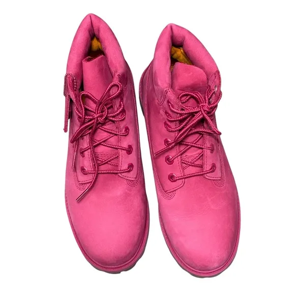 Timberland Pink Girly Leather Combat Boots 50th Anniversary Streetwear Lug Sole