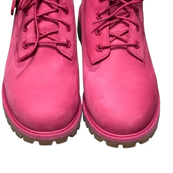Timberland Pink Girly Leather Combat Boots 50th Anniversary Streetwear Lug Sole